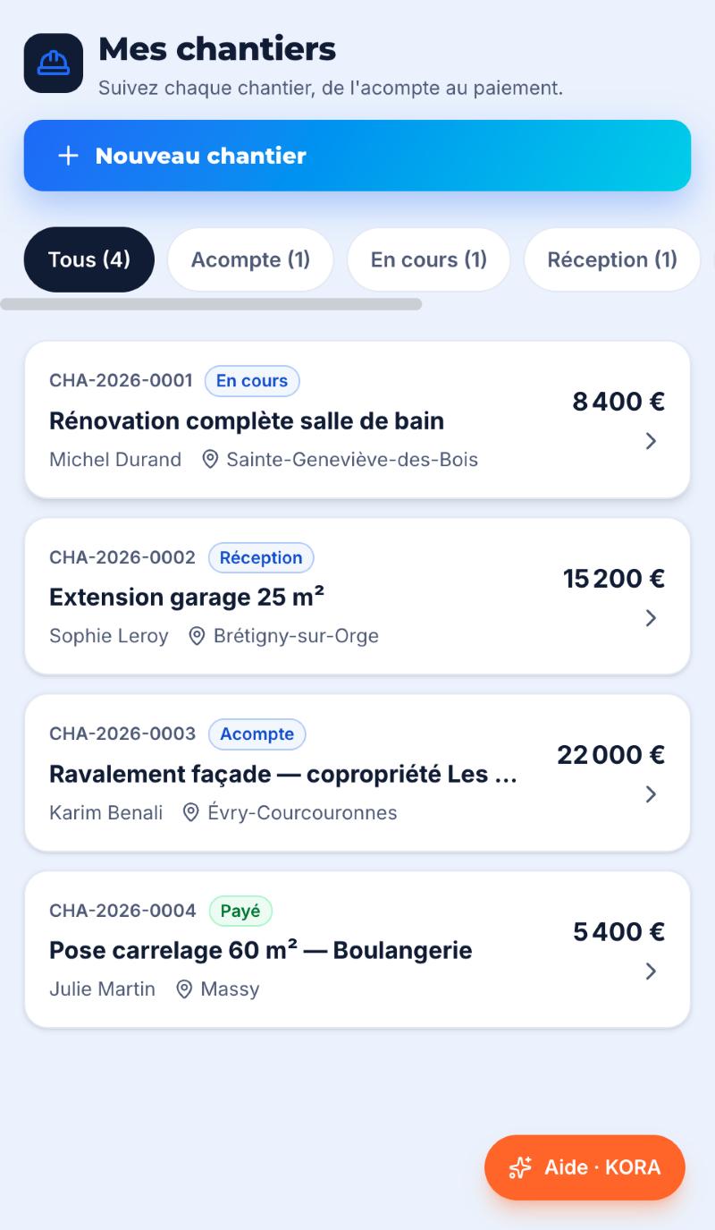 Liste des chantiers en cours dans BATISO